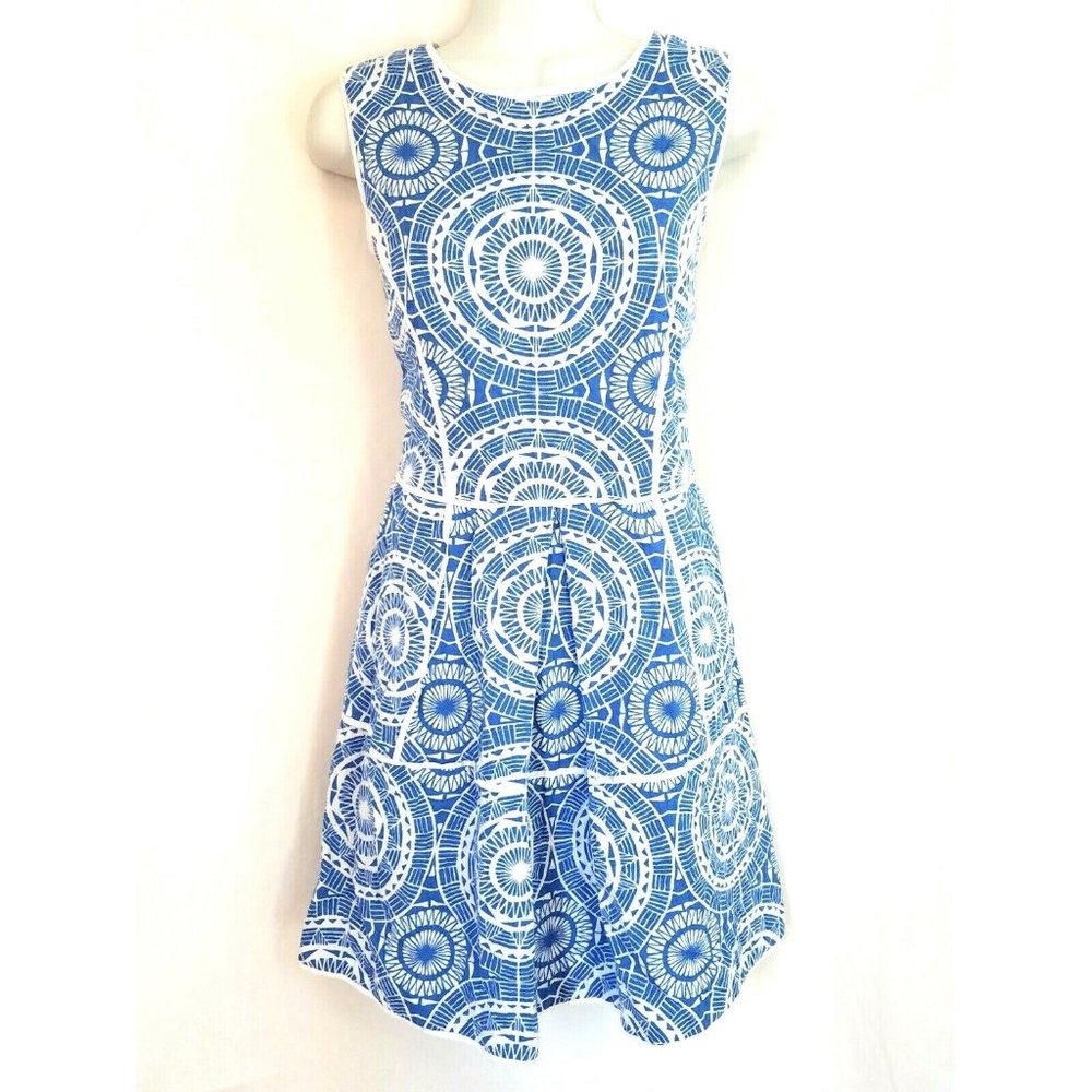 Anthpologie Taylor Brand Deco Geometric Blue Dress